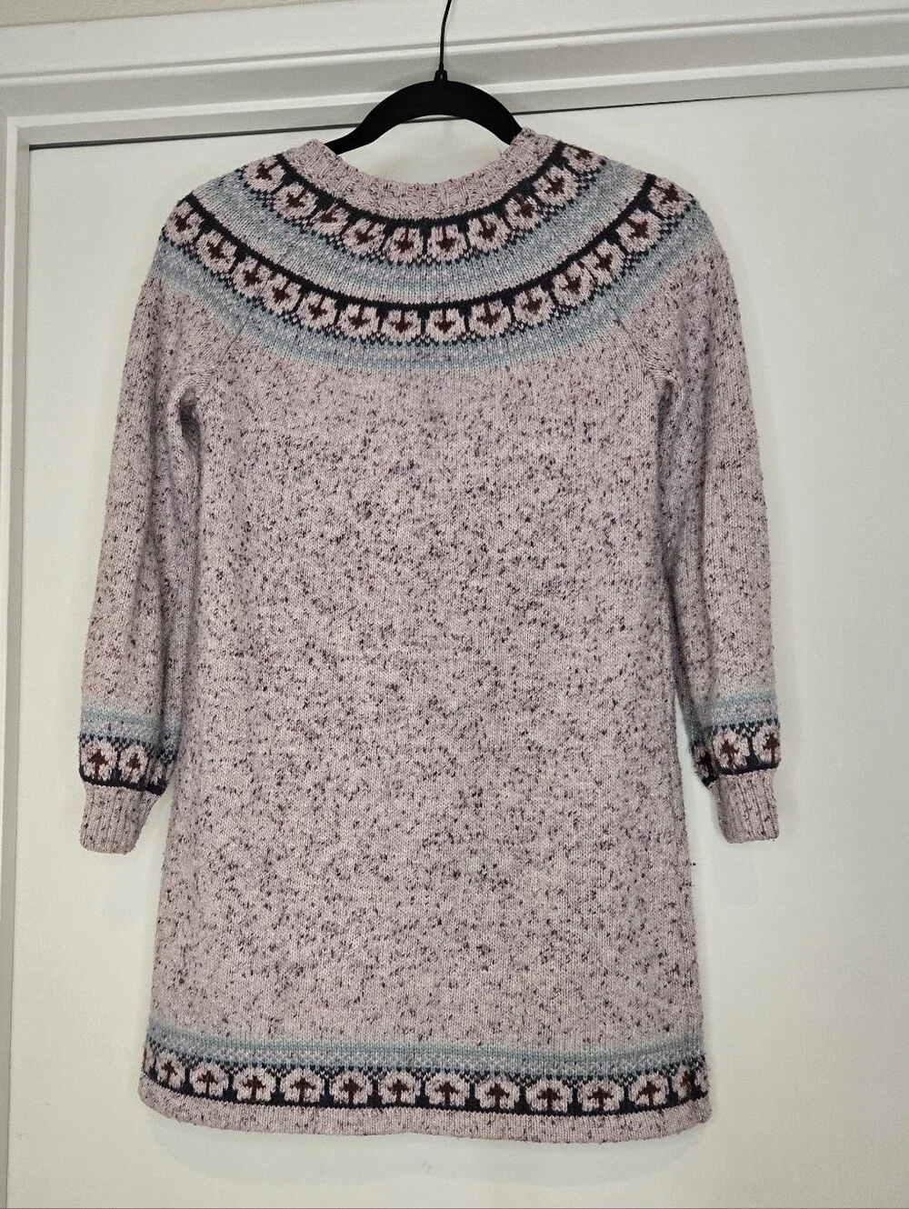 Tea Collection Girls Cozy Pinkish Purple Speckled Fair Isle Knit Sweater Dress